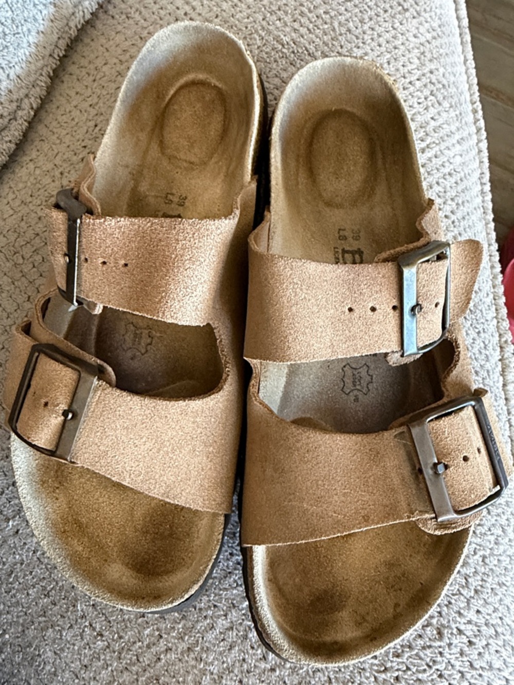 Birkenstock Suede Double-Strap Sandals in Light Brown